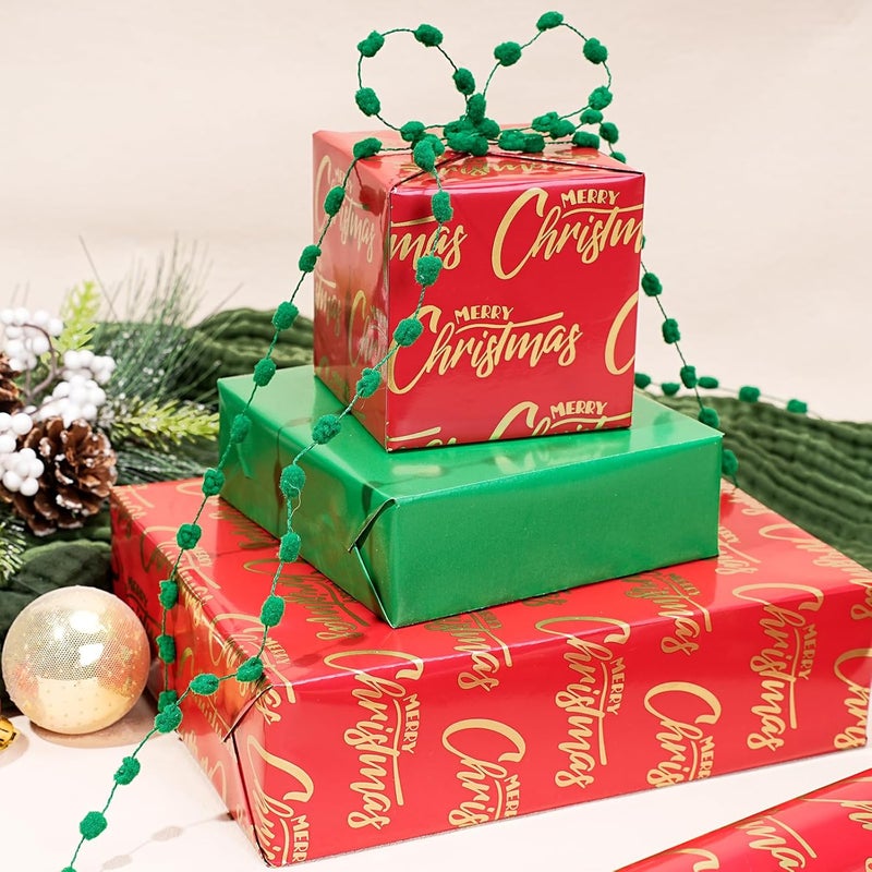 LaRibbons Reversible Christmas Foil Wrapping Paper Roll, Red with Gold “Merry Christmas” & Green Pattern, Holiday Gift Wrap for Xmas Presents, Party & Decoration, 17 Inch × 33 Feet - Image 2